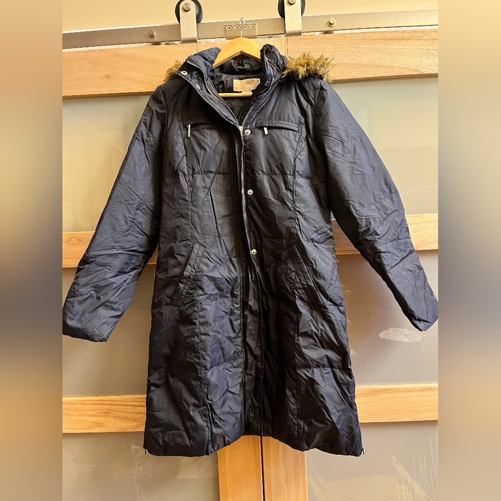 MICHAEL Michael Kors Navy Puffer Coat Faux-Fur Hood Size S